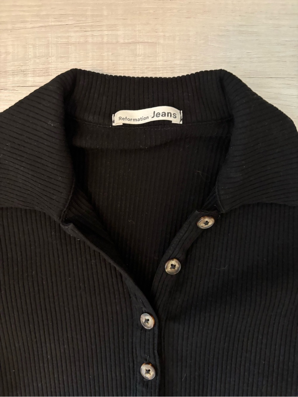 Reformation Jeans Black Ribbed Polo Dress Button Front Stretch Knit Medium - Picture 6 of 10